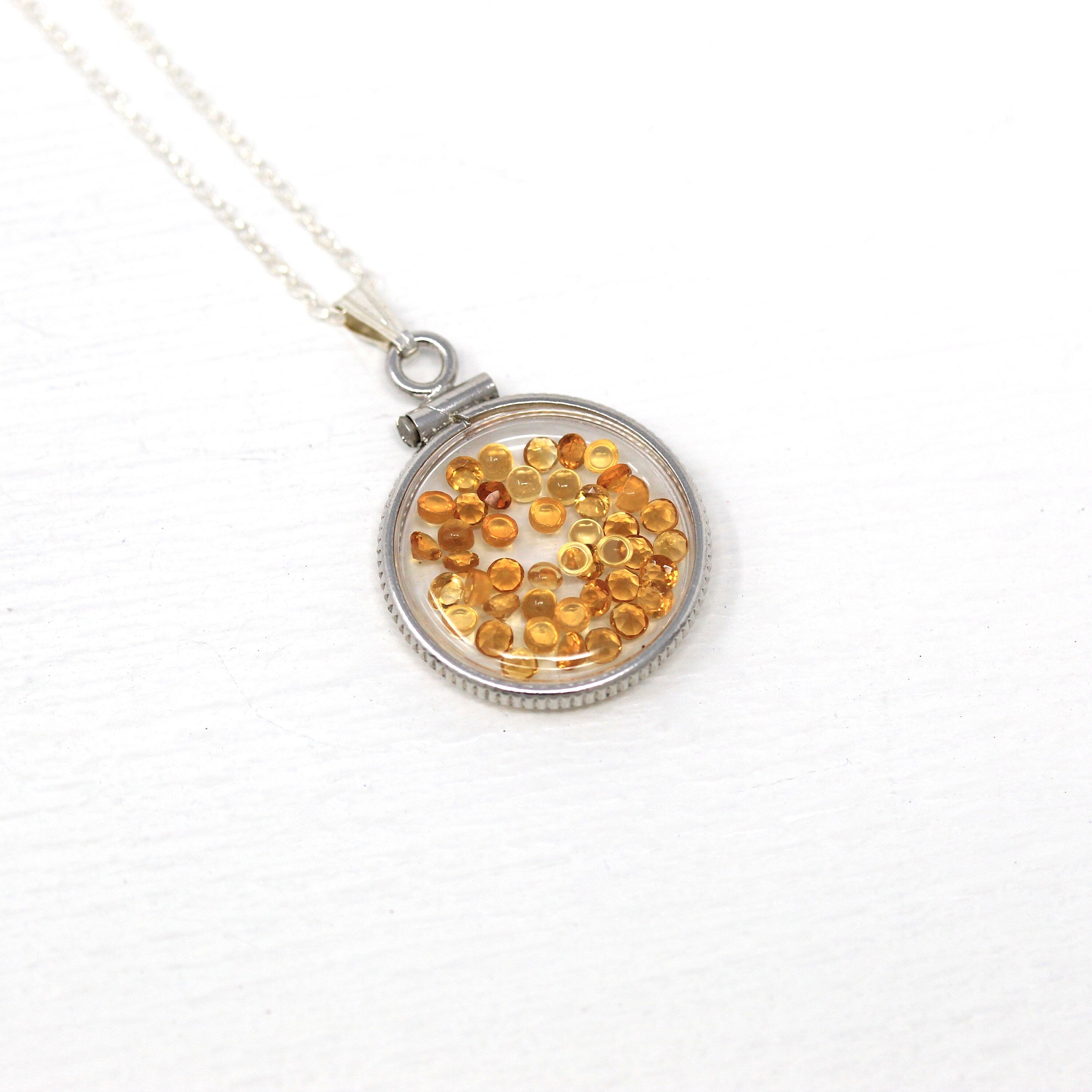 Citrine Shaker Locket - Handcrafted Sterling Silver Pendant Necklace Charm - Round Cabochon Genuine 1.5 CTW Gems November Birthstone Jewelry