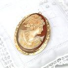 Sale - Antique Cameo Brooch - Edwardian 10k Yellow Gold Carved Shell Pendant Necklace - Circa 1910s Era Statement Fashion Accessory Jewelry