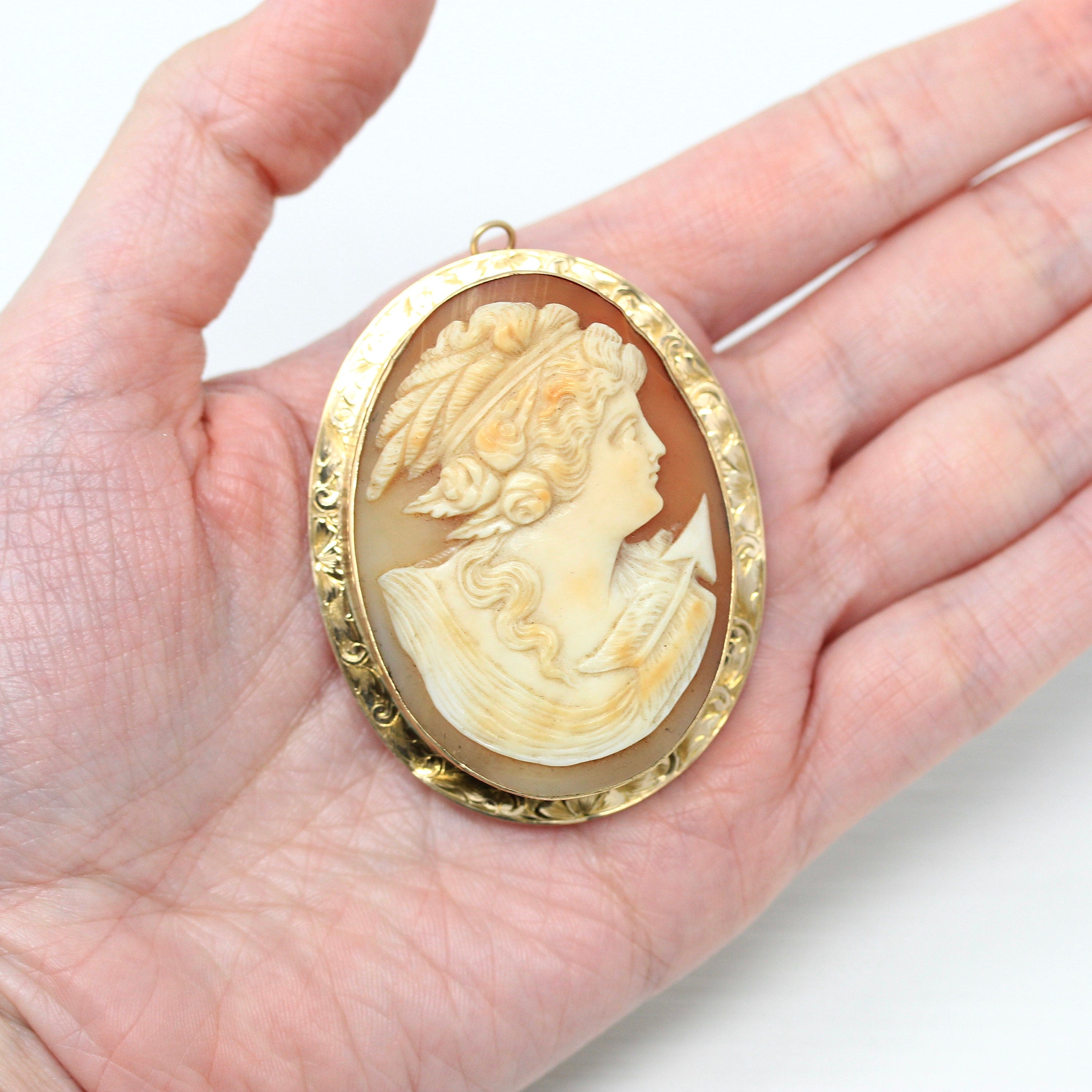 Outlet Antique 10K Yellow Rose Gold Cameo Pendant Art Deco