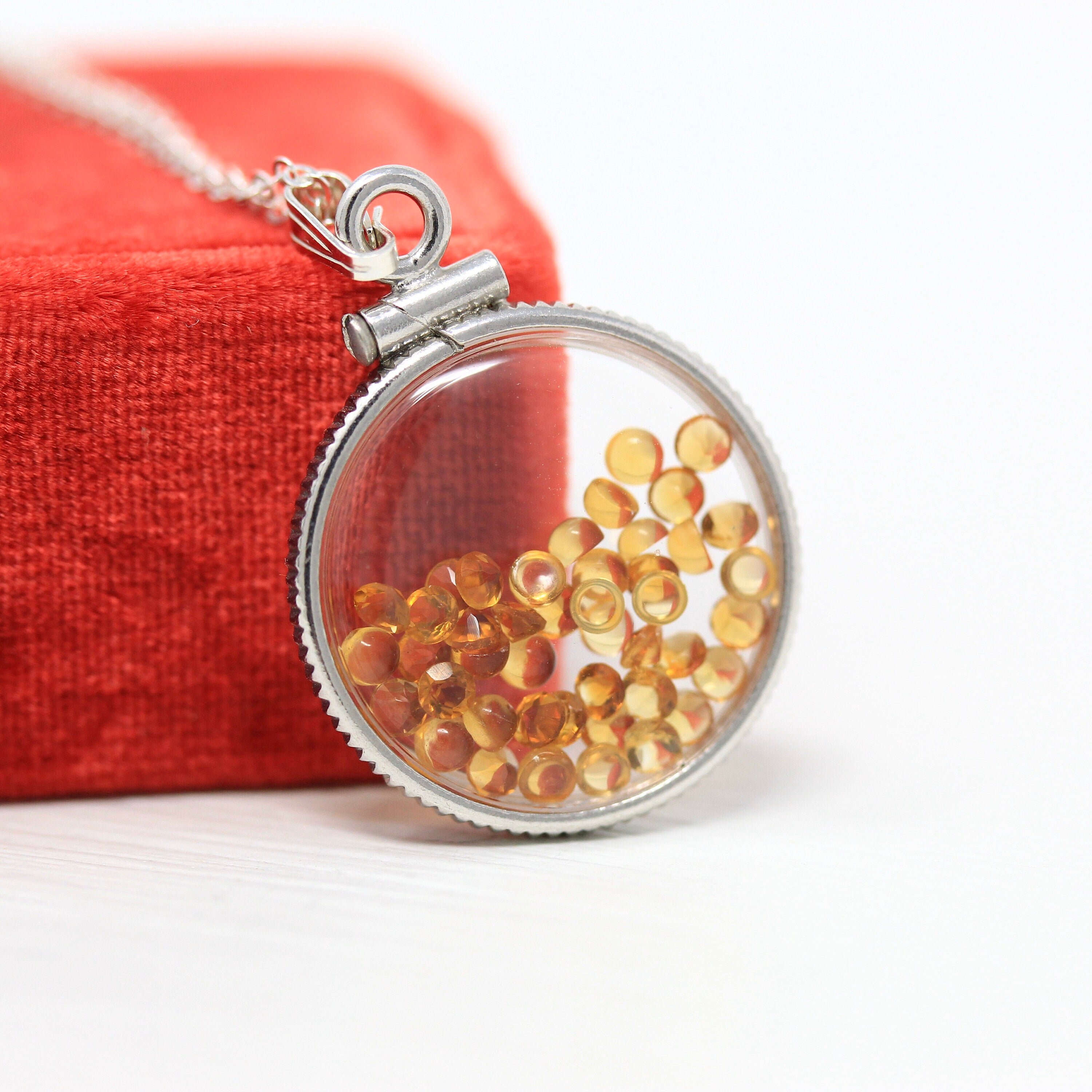 Citrine Shaker Locket - Handcrafted Sterling Silver Pendant Necklace Charm - Round Cabochon Genuine 1.5 CTW Gems November Birthstone Jewelry