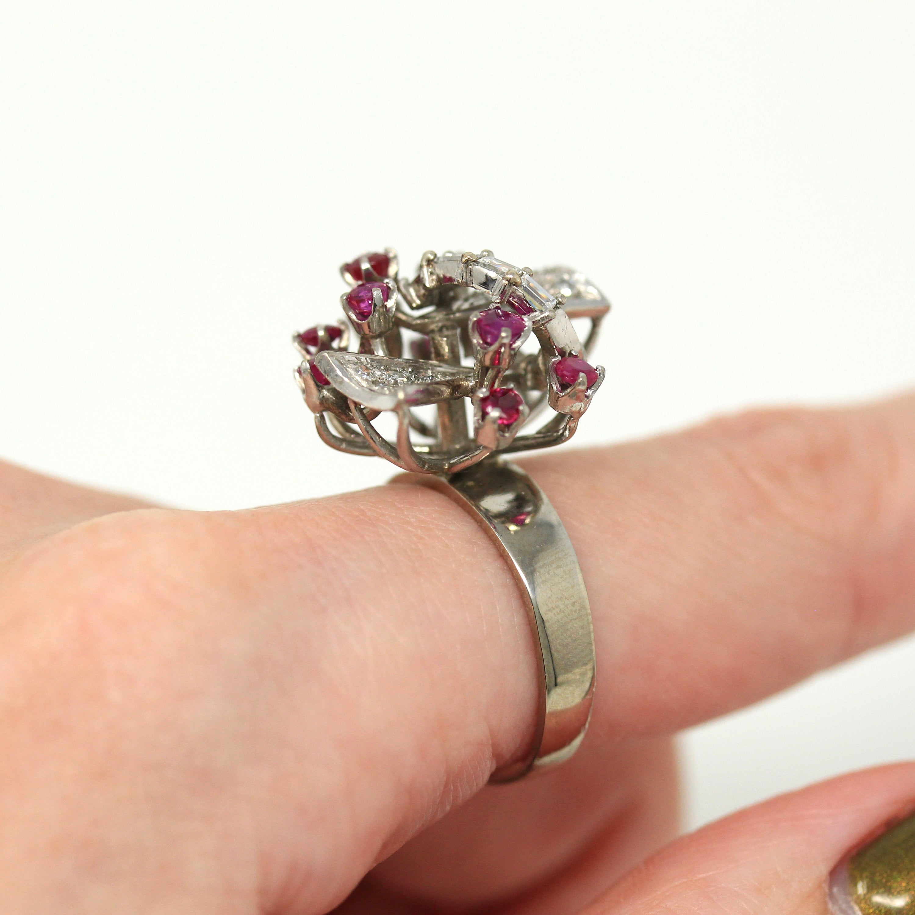 Sale Mid Century Ring Vintage 18k White Gold Genuine .96 CTW Rubie MJV