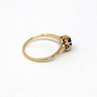 Sale - Created Spinel Ring - Retro 14k Yellow Gold Round Faceted .19 CT Blue Stone - Vintage Circa 1960s Era Size 5 3/4 Solitaire Jewelry