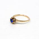 Sale - Created Spinel Ring - Retro 14k Yellow Gold Round Faceted .19 CT Blue Stone - Vintage Circa 1960s Era Size 5 3/4 Solitaire Jewelry