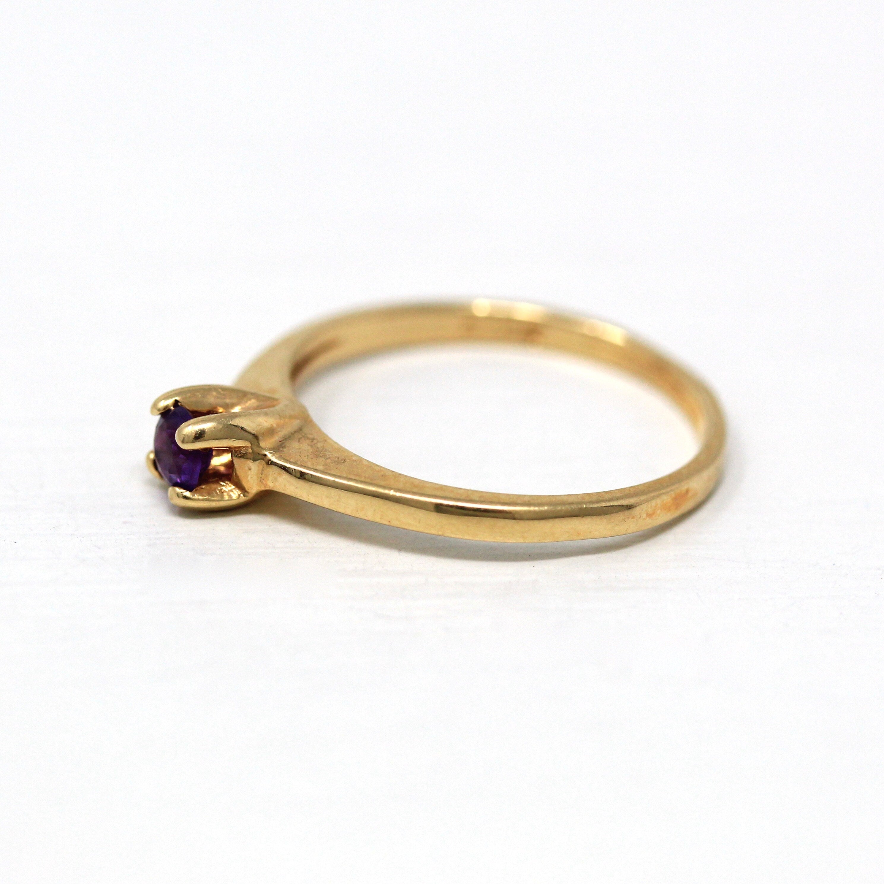 Sale - Genuine Amethyst Ring - Retro 14k Yellow Gold Round Faceted .12 CT Gem - Vintage Circa 1970s Size 5 1/2 February Birthstone Jewelry