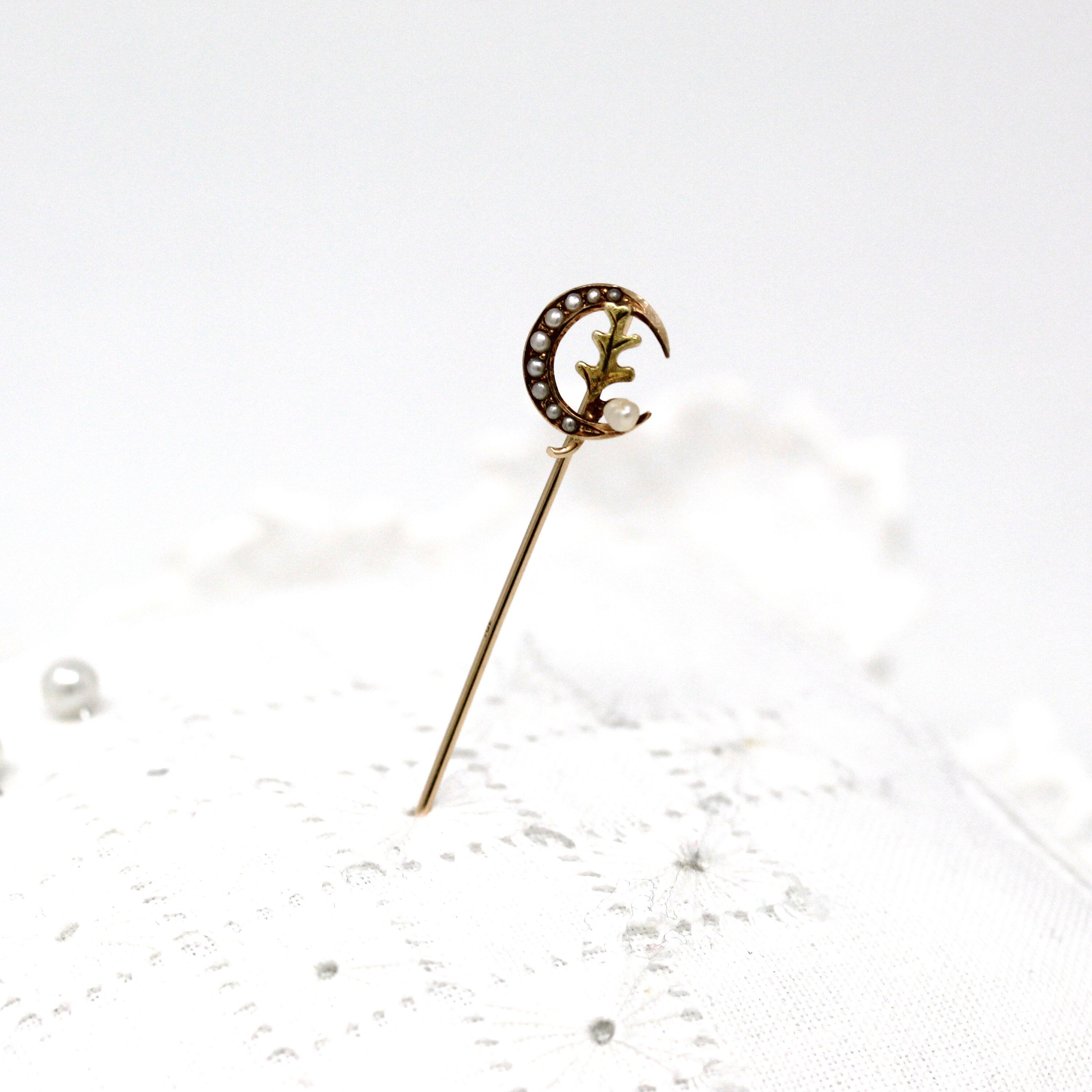 Lovely Edwardian/Deco 10k online gold and seed Pearl stick pin