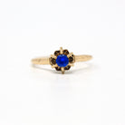 Sale - Created Spinel Ring - Retro 14k Yellow Gold Round Faceted .19 CT Blue Stone - Vintage Circa 1960s Era Size 5 3/4 Solitaire Jewelry