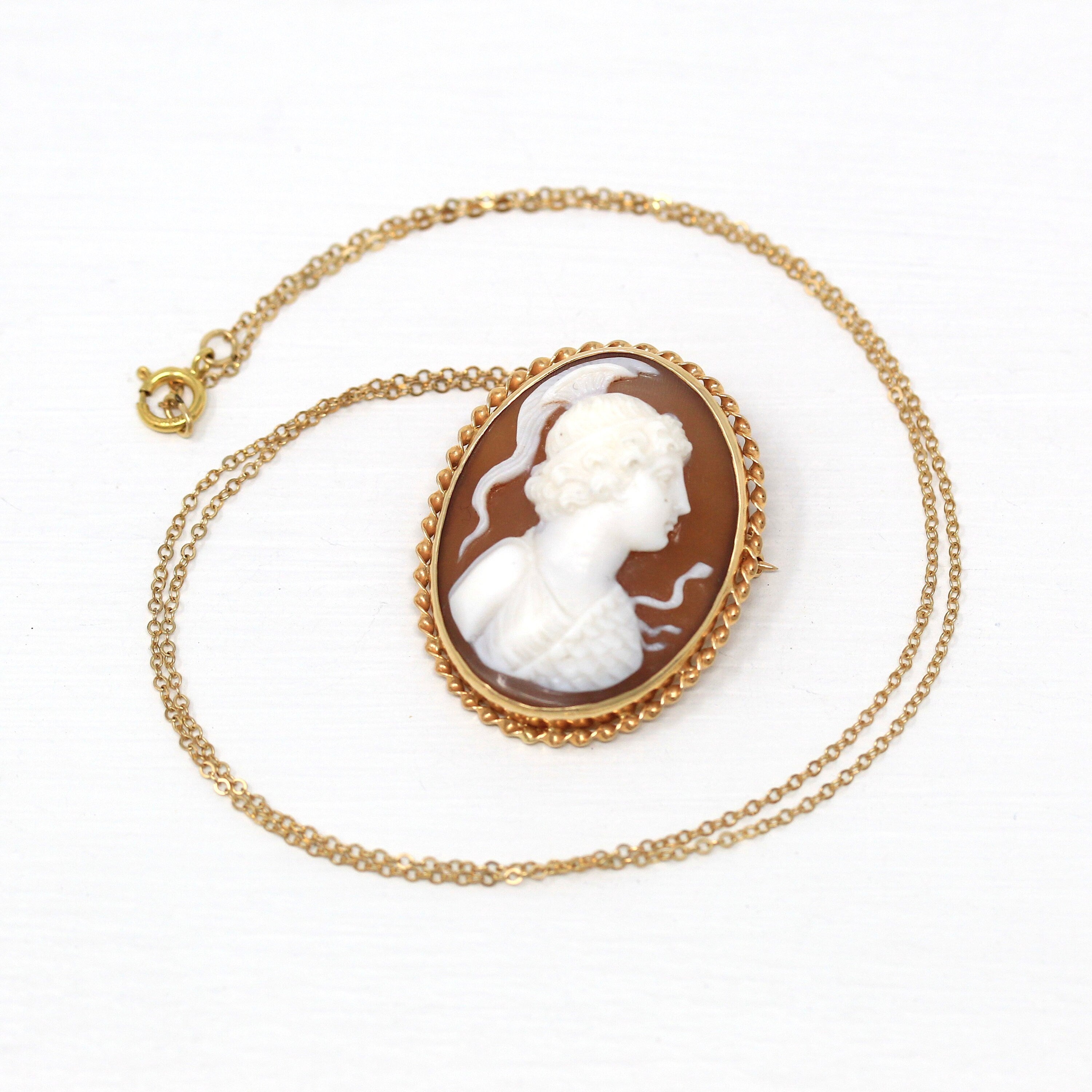 Vintage buy Antique Cameo 14k white gold and shell cameo pendant brooch