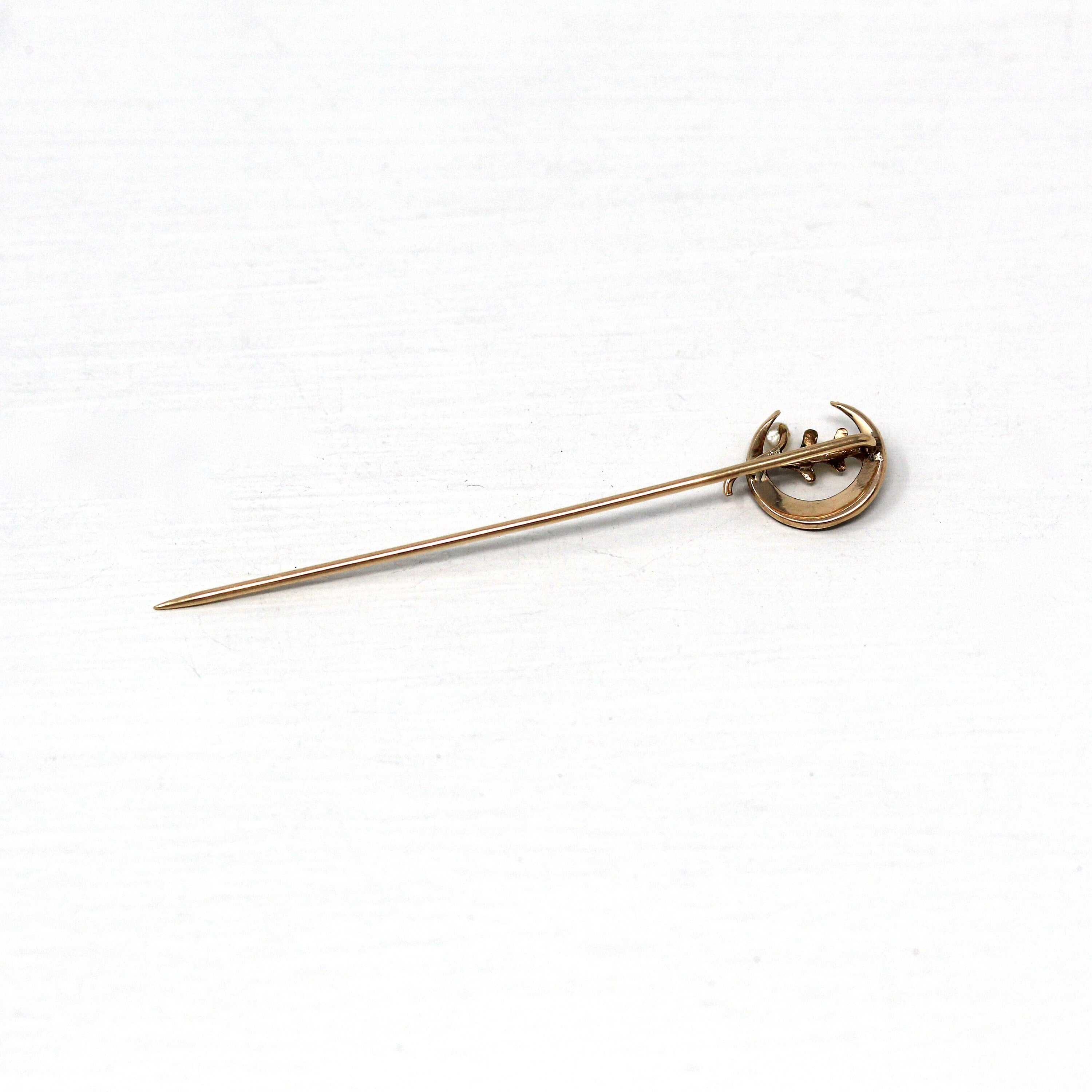 Antique Edwardian Estate 10K Gold Stick Pin - Flower and retailer Leaf with Red Tourmaline and Pearl | Lapel Pin