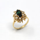 Sale - Genuine Tourmaline Ring - Retro 14k Yellow Gold Marquise Cut .75 CT Gem - Retro Circa 1970s Era Size 5 Statement Flower Fine Jewelry