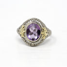 Sale - Amethyst Filigree Ring - Art Deco Era 14k White Gold Genuine 1.24 CT Purple Oval Gem - Circa 1930s Size 6 Statement February Jewelry