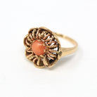 Sale - Genuine Coral Ring - Retro 10k Yellow Gold Cabochon Cut Organic Gem - Vintage Circa 1970s Size 5 3/4 Statement Fine Flower Jewelry