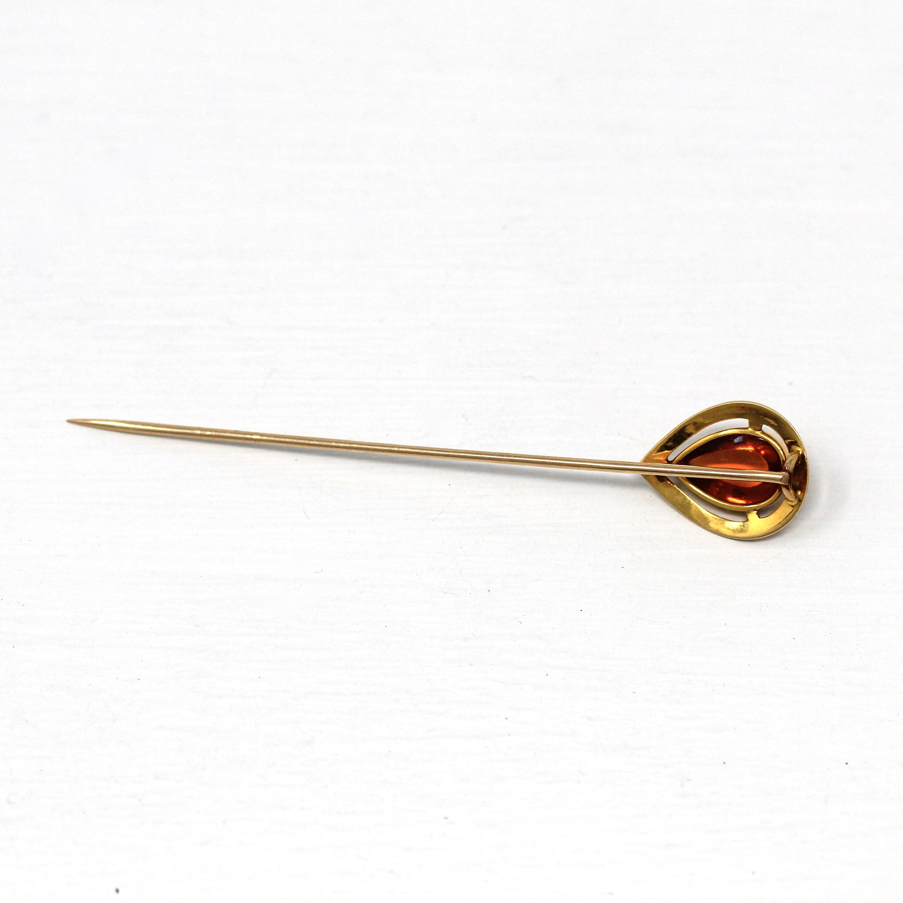 Sale - Antique Stick Pin - Edwardian 14k Yellow Gold Simulated Citrine & White Enamel - Circa 1910s Era Fashion Accessory Scarf Hat Jewelry