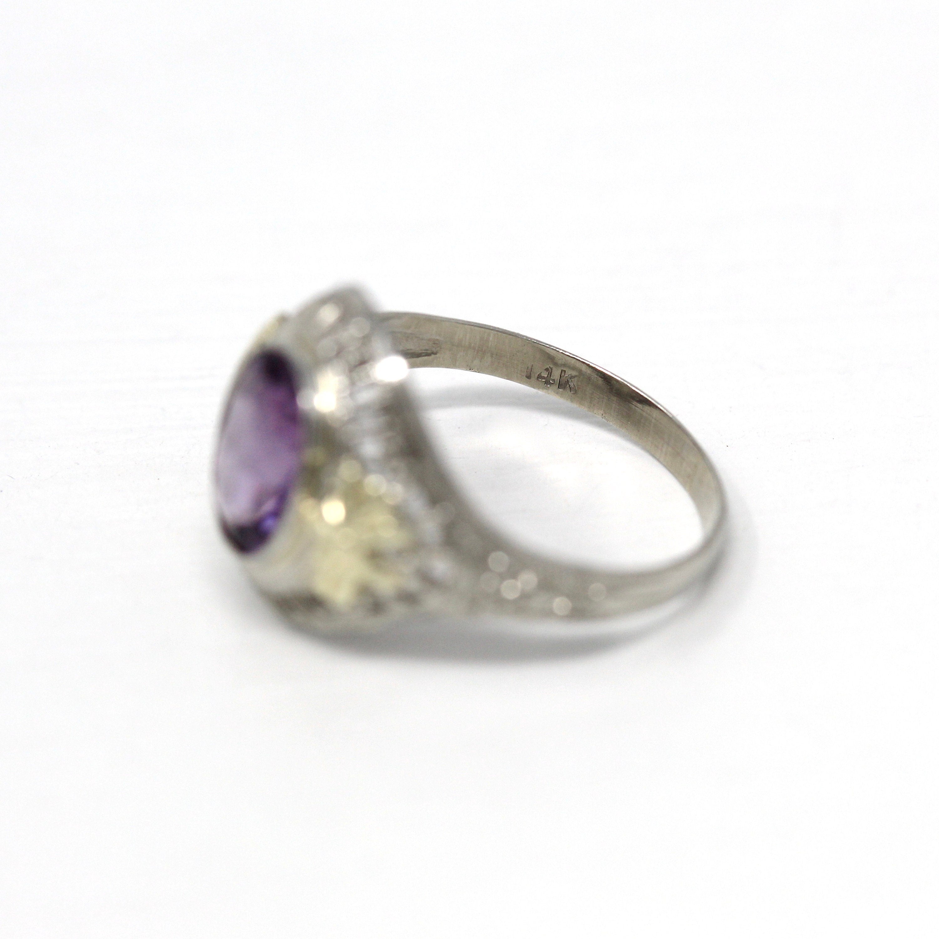 Sale - Amethyst Filigree Ring - Art Deco Era 14k White Gold Genuine 1.24 CT Purple Oval Gem - Circa 1930s Size 6 Statement February Jewelry