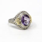 Sale - Amethyst Filigree Ring - Art Deco Era 14k White Gold Genuine 1.24 CT Purple Oval Gem - Circa 1930s Size 6 Statement February Jewelry