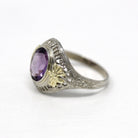 Sale - Amethyst Filigree Ring - Art Deco Era 14k White Gold Genuine 1.24 CT Purple Oval Gem - Circa 1930s Size 6 Statement February Jewelry