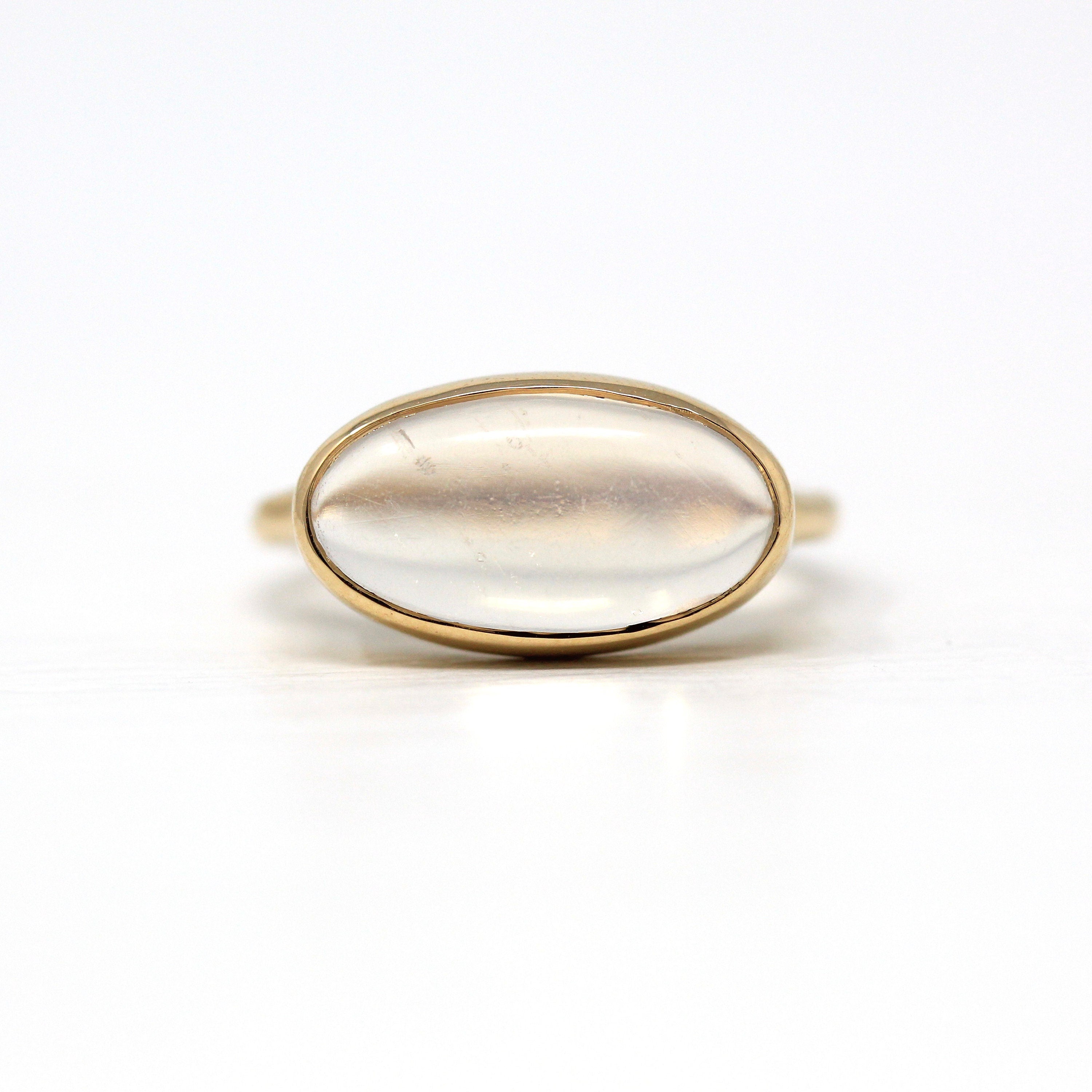 Sale - Genuine Moonstone Ring - 14k Yellow Gold Vintage 3.22 CT Oval Cabochon Cut Gem - Estate Circa 2000's Era Size 5 3/4 Statement Jewelry