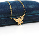 Sale - Modern Butterfly Necklace - Estate 14k Yellow Gold Winged Insect - Circa 1980S Era Genuine .045 CTW Diamonds Conversion Fine Jewelry