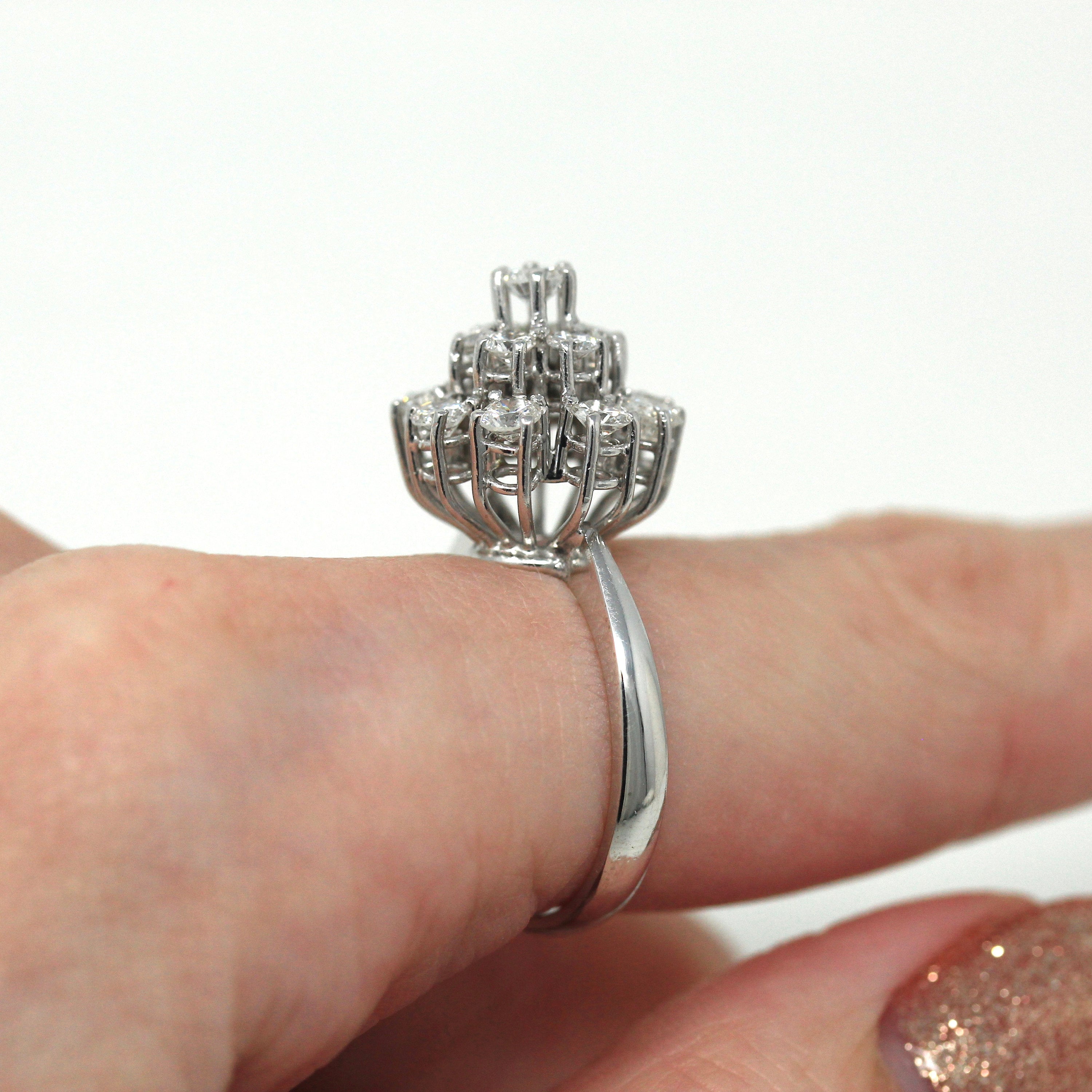 Sale Diamond Cluster Ring 18k White Gold Genuine Diamonds 1.32 CTW MJV