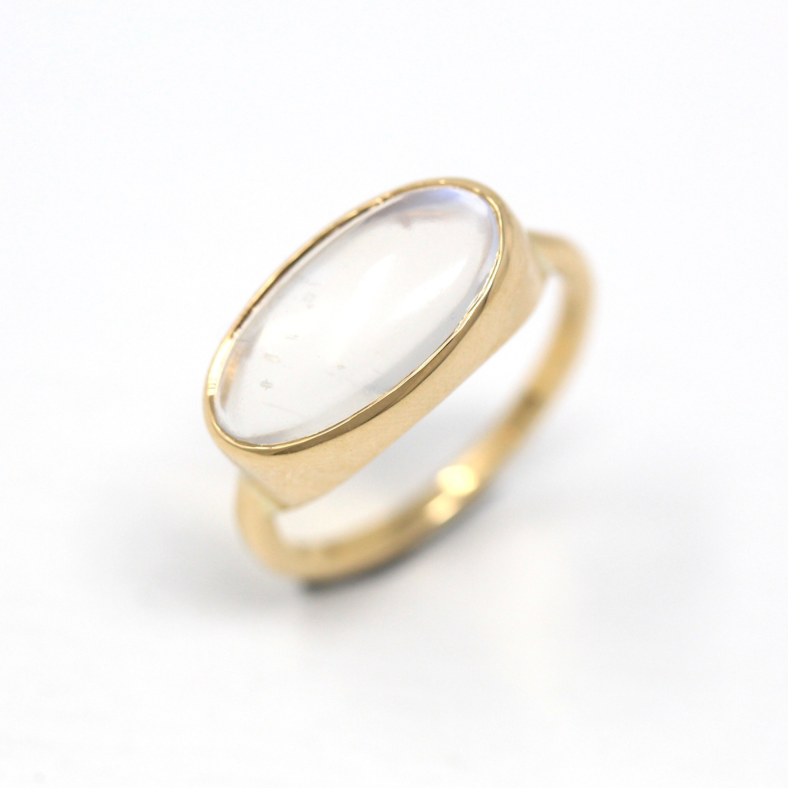 Sale - Genuine Moonstone Ring - 14k Yellow Gold Vintage 3.22 CT Oval Cabochon Cut Gem - Estate Circa 2000's Era Size 5 3/4 Statement Jewelry