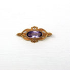 Sale - Art Nouveau Brooch - Antique 14k Yellow Gold Genuine 1.7 CT Amethyst Oval Gem - Circa 1900s Edwardian Era Pin Accessory Fine Jewelry