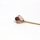 Sale - Antique Stick Pin - Art Deco Created Ruby Red Gem 14k Yellow Gold Heart - Circa 1910s Era Two Bezel Set July Birthstone Fine Jewelry