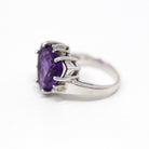 Sale - Genuine Amethyst Ring - Modern 10k White Gold Fancy Cut Purple Gem - Estate Circa 2000s Size 6 Diamond February Birthstone Jewelry