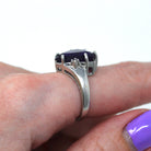 Sale - Genuine Amethyst Ring - Modern 10k White Gold Fancy Cut Purple Gem - Estate Circa 2000s Size 6 Diamond February Birthstone Jewelry