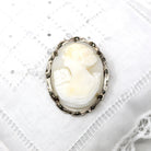 Sale - Vintage Cameo Brooch - Art Deco 800 Silver White Carved Shell Rhinestone Pin - 1930s Era Woman's Silhouette Fashion Accessory Jewelry