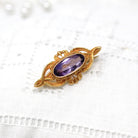 Sale - Art Nouveau Brooch - Antique 14k Yellow Gold Genuine 1.7 CT Amethyst Oval Gem - Circa 1900s Edwardian Era Pin Accessory Fine Jewelry