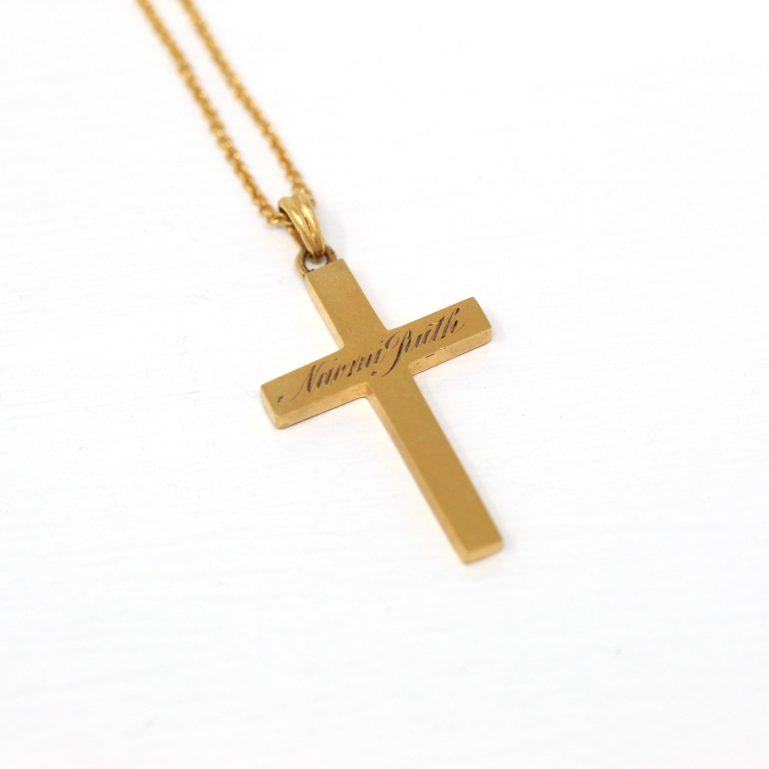 Sale - Dated 1935 Necklace - Art Deco 10k Yellow Gold Engraved "Naomi Ruth" Pendant - Vintage Circa 1930s Religious Faith Crucifix Jewelry