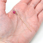 Sale - Antique Stick Pin - Edwardian 10k Yellow Gold Created Pink Sapphire 1.58 CT Stone - Vintage Circa 1910s Old European Diamond Jewelry