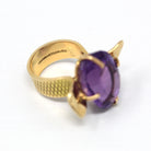 Sale - Genuine Amethyst Ring - Retro 14k Yellow Gold Purple Faceted 15.90 CT Gem - Vintage Circa 1970s Size 5 1/2 Maximalist Fine Jewelry