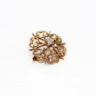 Sale - Antique Starburst Brooch - Edwardian 10k Yellow Gold Genuine .09 CT Old European Diamond Pin - Circa 1910s Era Seed Pearls Jewelry