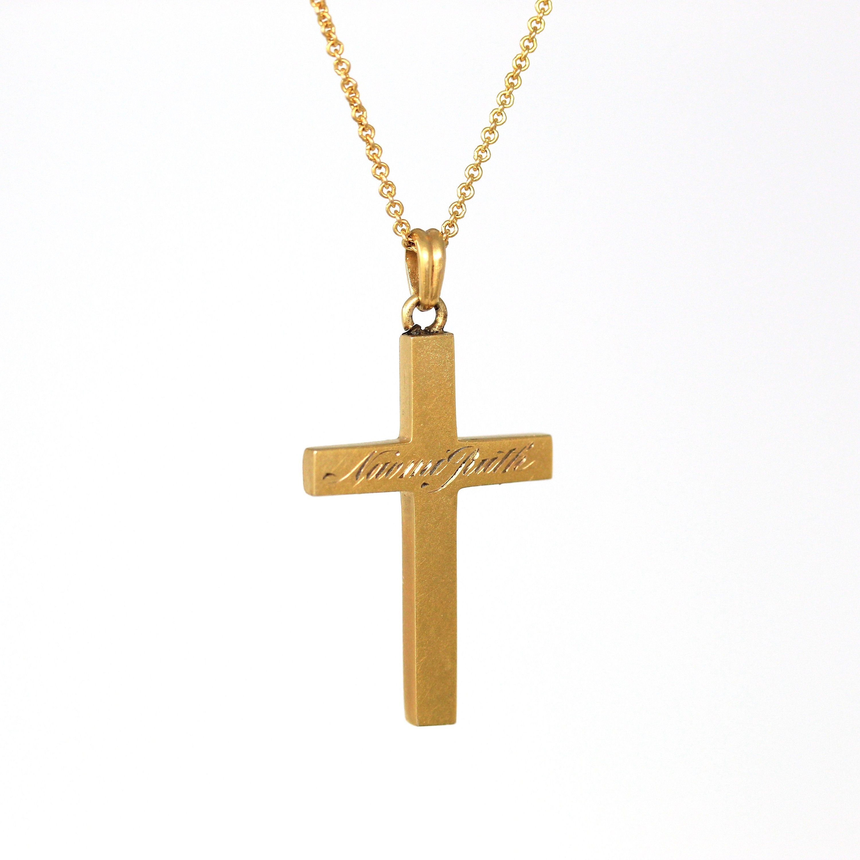 Sale - Dated 1935 Necklace - Art Deco 10k Yellow Gold Engraved "Naomi Ruth" Pendant - Vintage Circa 1930s Religious Faith Crucifix Jewelry