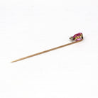 Sale - Antique Stick Pin - Edwardian 10k Yellow Gold Created Pink Sapphire 1.58 CT Stone - Vintage Circa 1910s Old European Diamond Jewelry