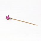 Sale - Antique Stick Pin - Edwardian 10k Yellow Gold Created Pink Sapphire 1.58 CT Stone - Vintage Circa 1910s Old European Diamond Jewelry