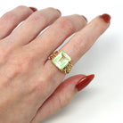 Sale - Created Spinel Ring - Retro 10k Yellow Gold Rectangular Faceted 7.50 CT Green Stone - Vintage 1960s Era Size 6 1/2 Statement Jewelry