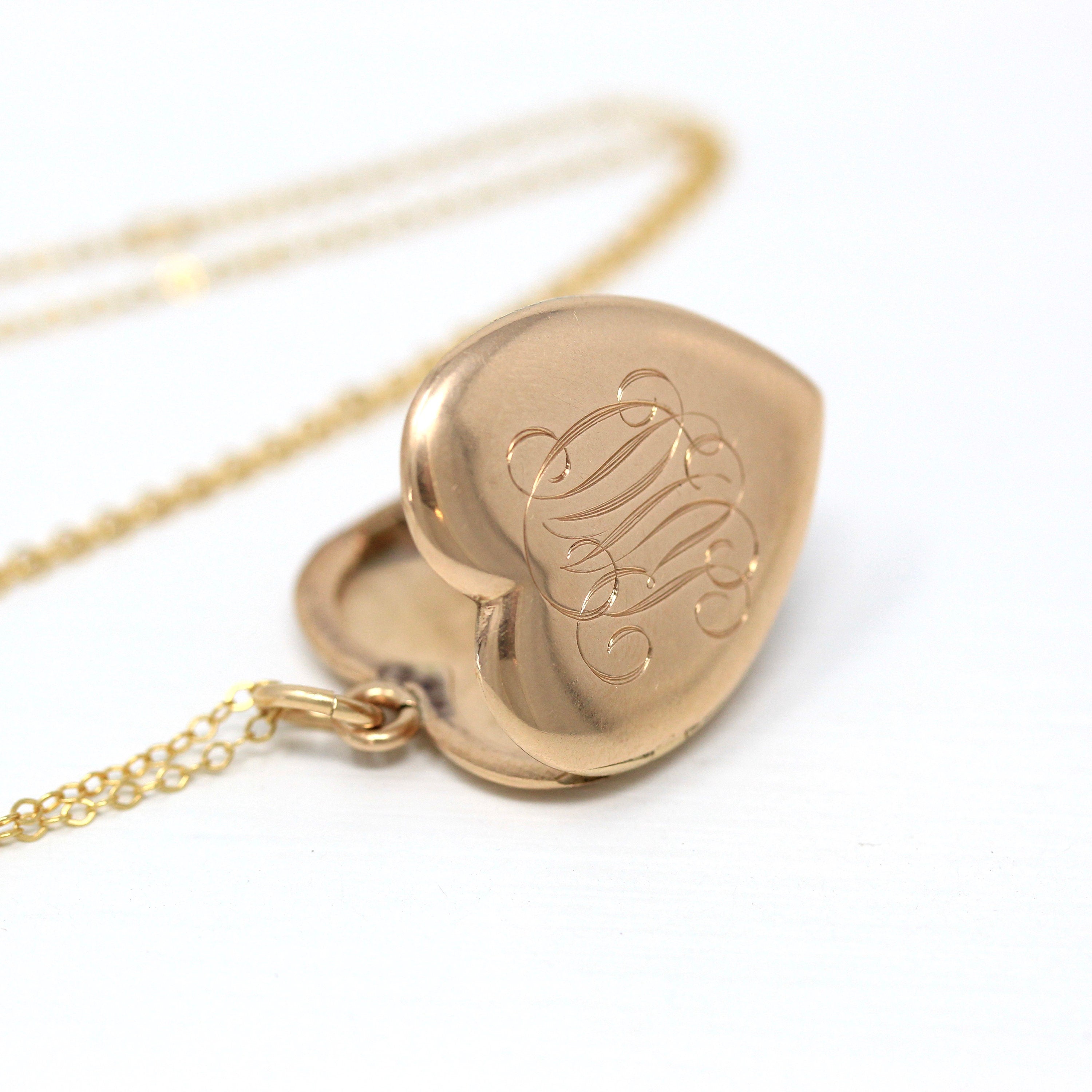Sale Antique Heart Locket Edwardian 10k Rose Gold Dated July 12 08 Necklace Pendant Vintage Monogrammed RMD Keepsake Fine Jewelry
