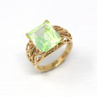 Sale - Created Spinel Ring - Retro 10k Yellow Gold Rectangular Faceted 7.50 CT Green Stone - Vintage 1960s Era Size 6 1/2 Statement Jewelry