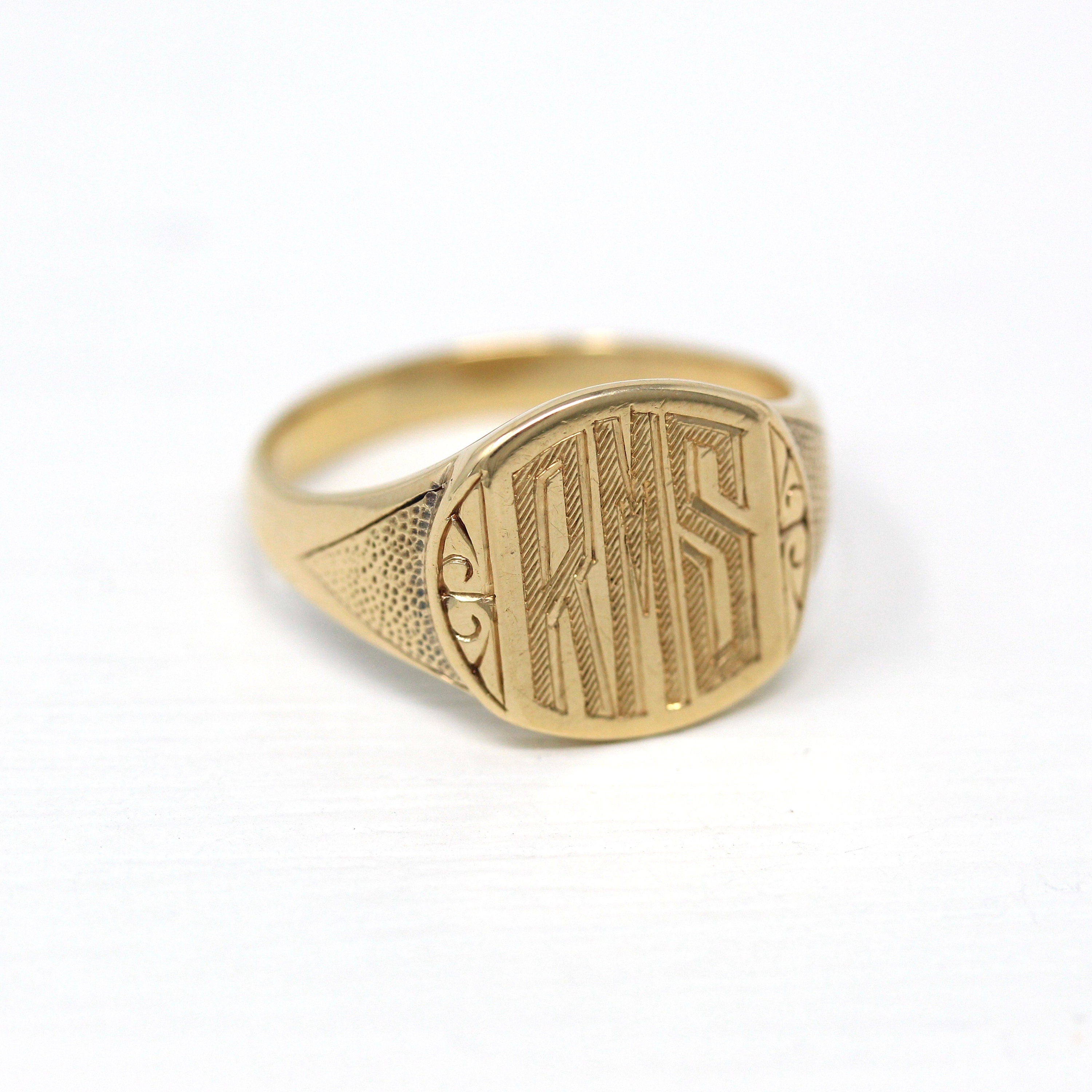 Sale - Letters "RMS" Signet - Art Deco 10k Yellow Gold Three Monogrammed Initials Ring - Vintage Circa 1930s Size 10 3/4 Statement Jewelry