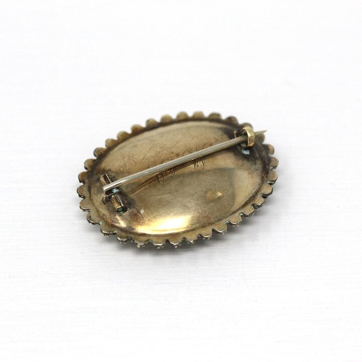 Sale - Antique Hair Brooch - Victorian 10k Yellow Gold Blonde Brown Woven Human Hair Lock Pin - Circa 1890s Seed Pearl & Black Glass Jewelry