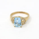 Sale - Genuine Aquamarine Ring - Modern 14k Yellow Gold Emerald Cut 2.82 CT Blue Gem - Estate Circa 2000's Size 7 1/4 Diamond Fine Jewelry