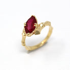 Sale - Created Ruby Ring - Retro 14k Yellow Gold Marquise Cut Stone Bamboo Branch - Vintage 1970s Size 7 1/4 July Birthstone Fine Jewelry