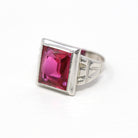 Sale - Created Ruby Ring - Art Deco 10k White Gold Rectangular Faceted 6.46 CT Pink Stone - Vintage 1930s Era Size 6 July Birthstone Jewelry