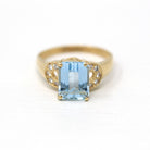 Sale - Genuine Aquamarine Ring - Modern 14k Yellow Gold Emerald Cut 2.82 CT Blue Gem - Estate Circa 2000's Size 7 1/4 Diamond Fine Jewelry