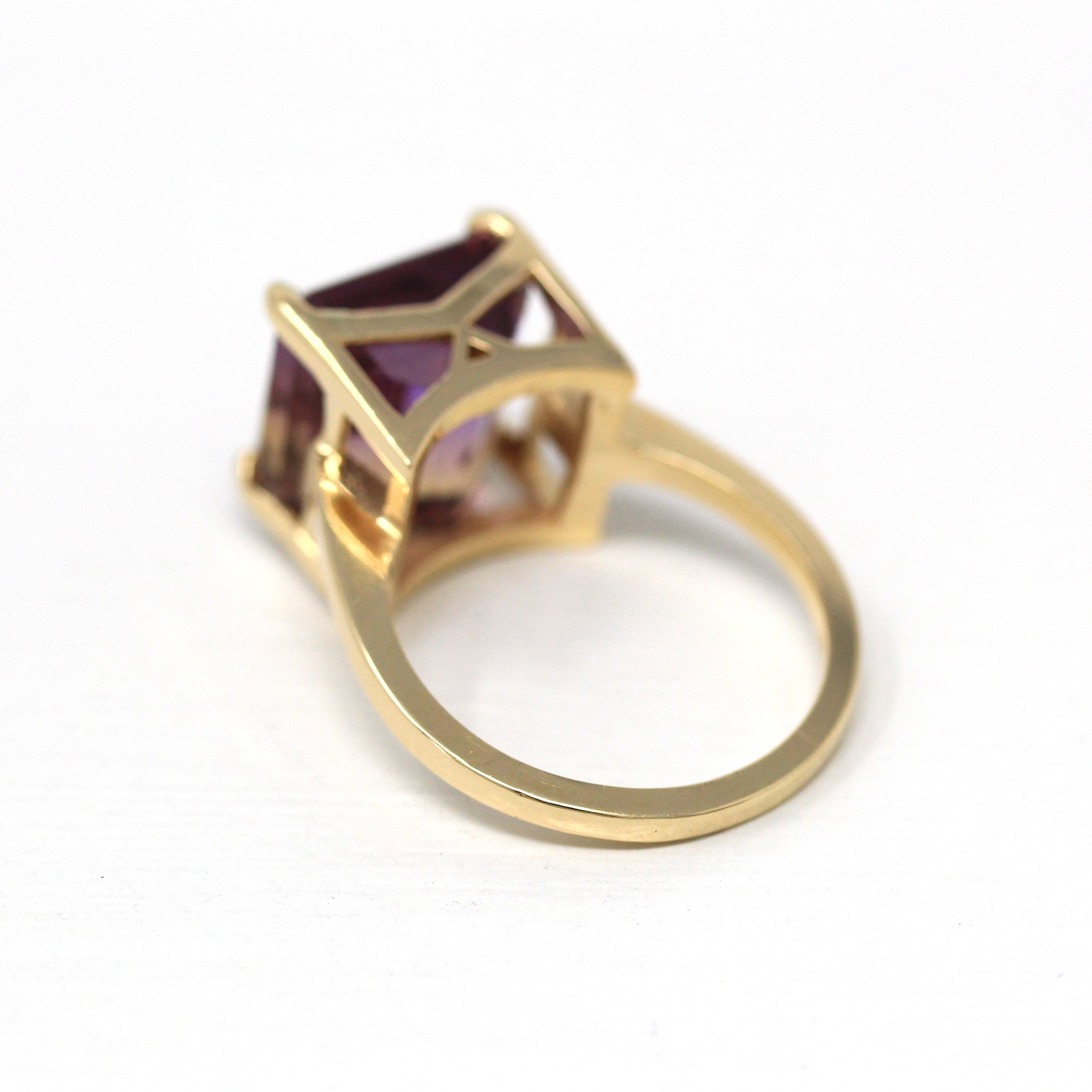 Sale - Genuine Ametrine Ring - 14k Yellow Gold Statement 9 CT Multi Color Gemstone - Modern 2000s Era Size 9 Yellow Purple Solitaire Jewelry