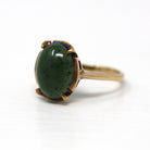 Sale - Nephrite Jade Ring - Retro 10k Yellow Gold Genuine Cabochon Cut 3.80 CT Gem - Vintage Circa 1960s Era Size 5 Statement Fine Jewelry