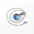 Sale - Created Spinel Pendant - Modern 14k White Gold Round Faceted Blue 10.36 CT Necklace - Estate Circa 2000s Solitaire Fine Y2K Jewelry