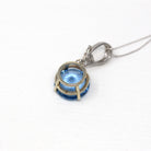 Sale - Created Spinel Pendant - Modern 14k White Gold Round Faceted Blue 10.36 CT Necklace - Estate Circa 2000s Solitaire Fine Y2K Jewelry