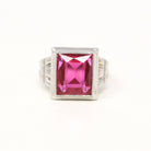 Sale - Created Ruby Ring - Art Deco 10k White Gold Rectangular Faceted 6.46 CT Pink Stone - Vintage 1930s Era Size 6 July Birthstone Jewelry